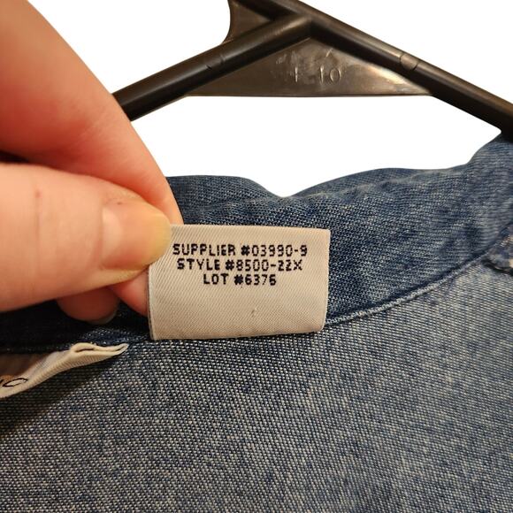 Cabin Creek Blue Floral Embroidered Short Sleeve Y2K Retro Denim Shirt Size 1X - Picture 7 of 9